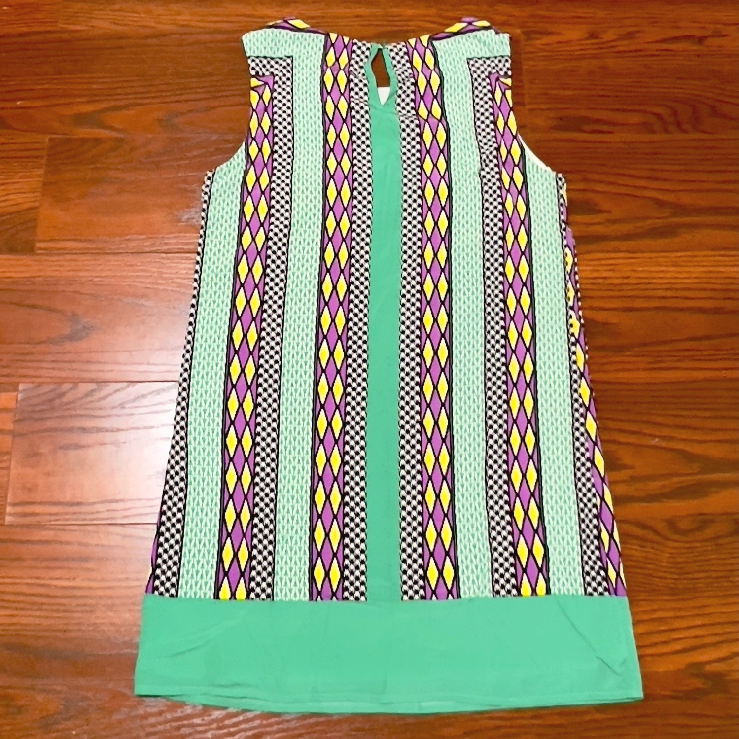 Pink Owl Shift Dress Womens M Green Purple NWT Geometric Houndstooth Sleeveless