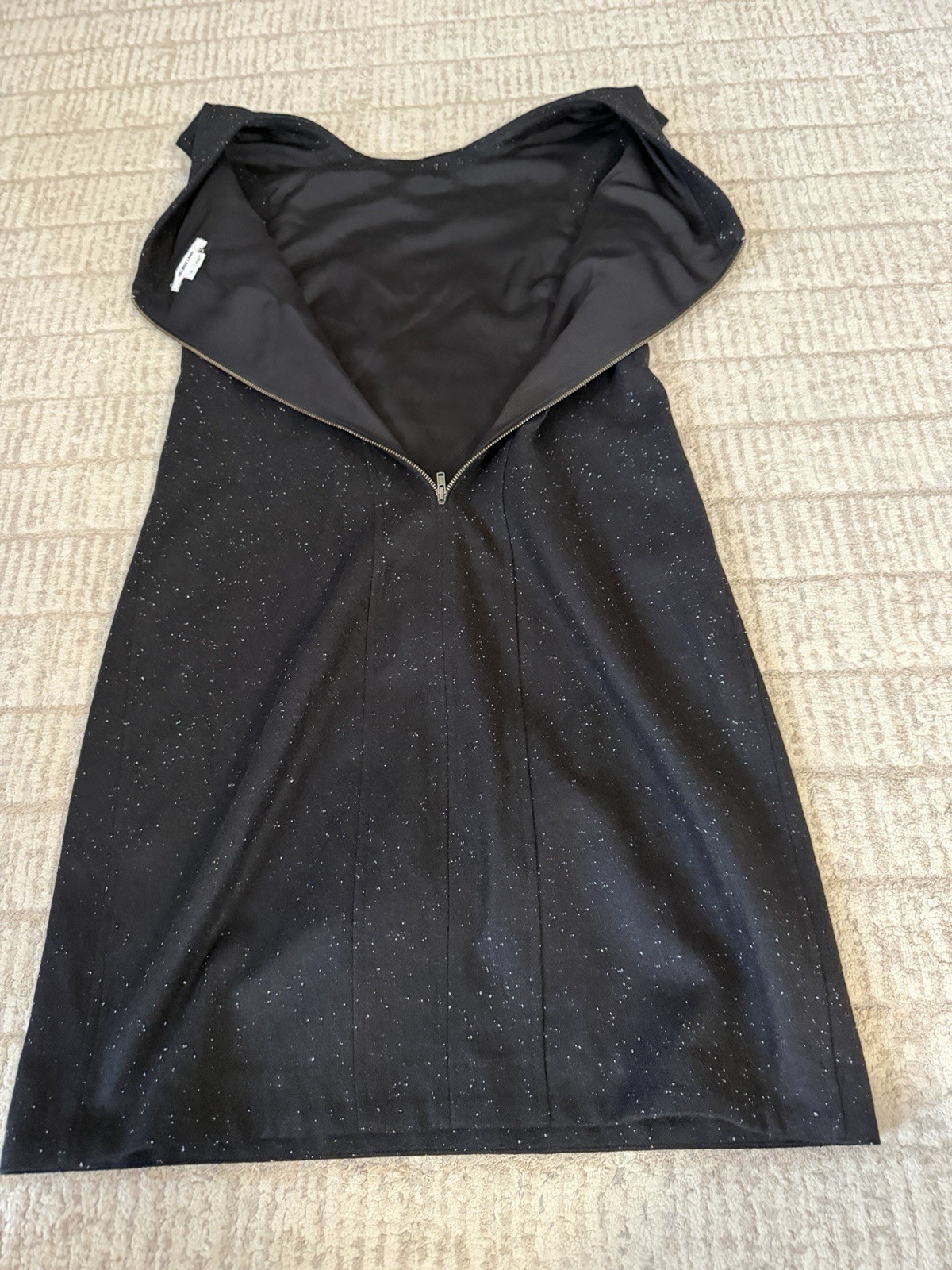 Helmut Lang Wool Blend Dress Cris Cross Front Black With White Speckles Size 4