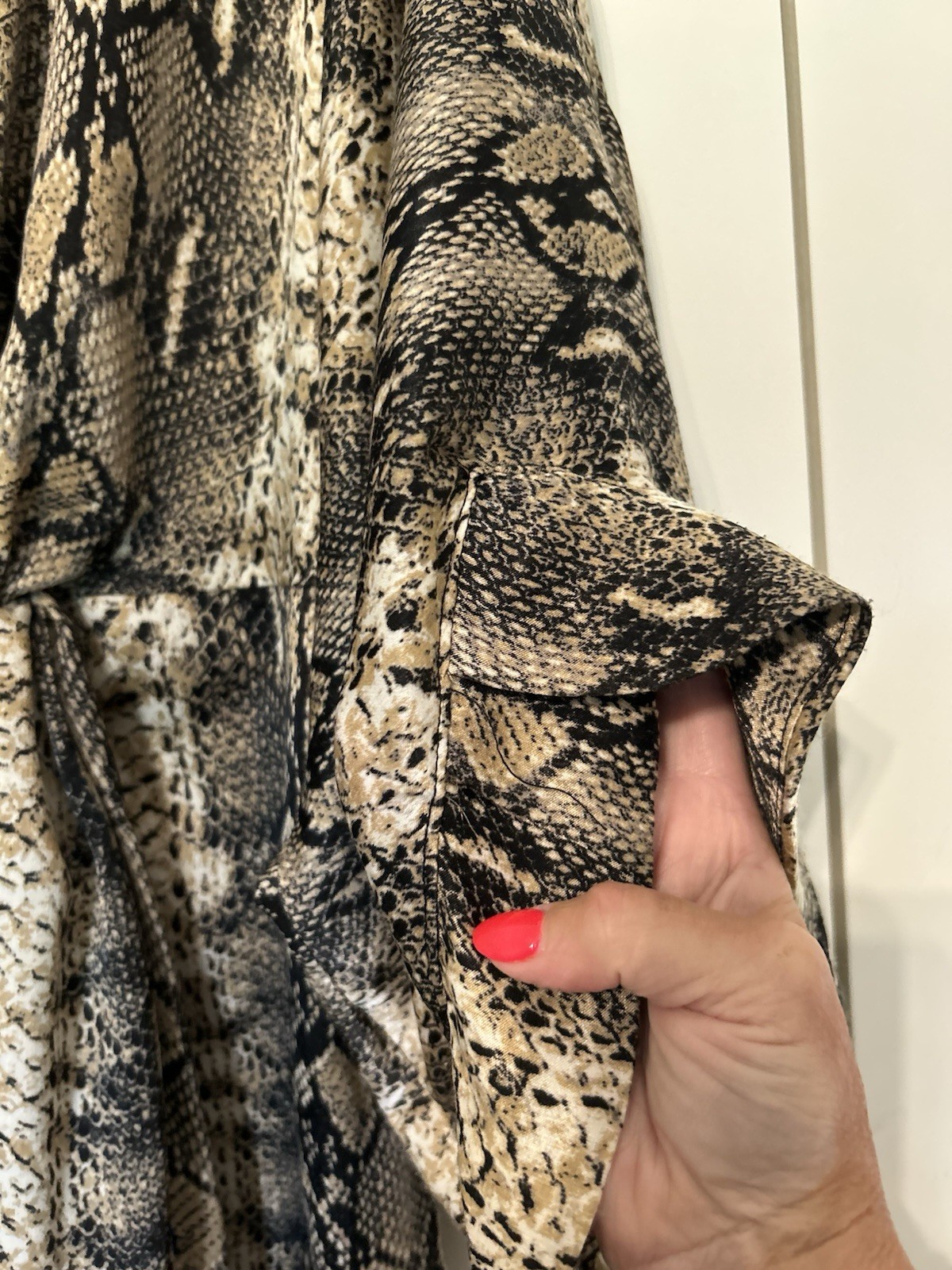 NWT Storia Size Small Snakeskin Dress Mini 3/4 Sleeve Ruched At Waist Party Boho