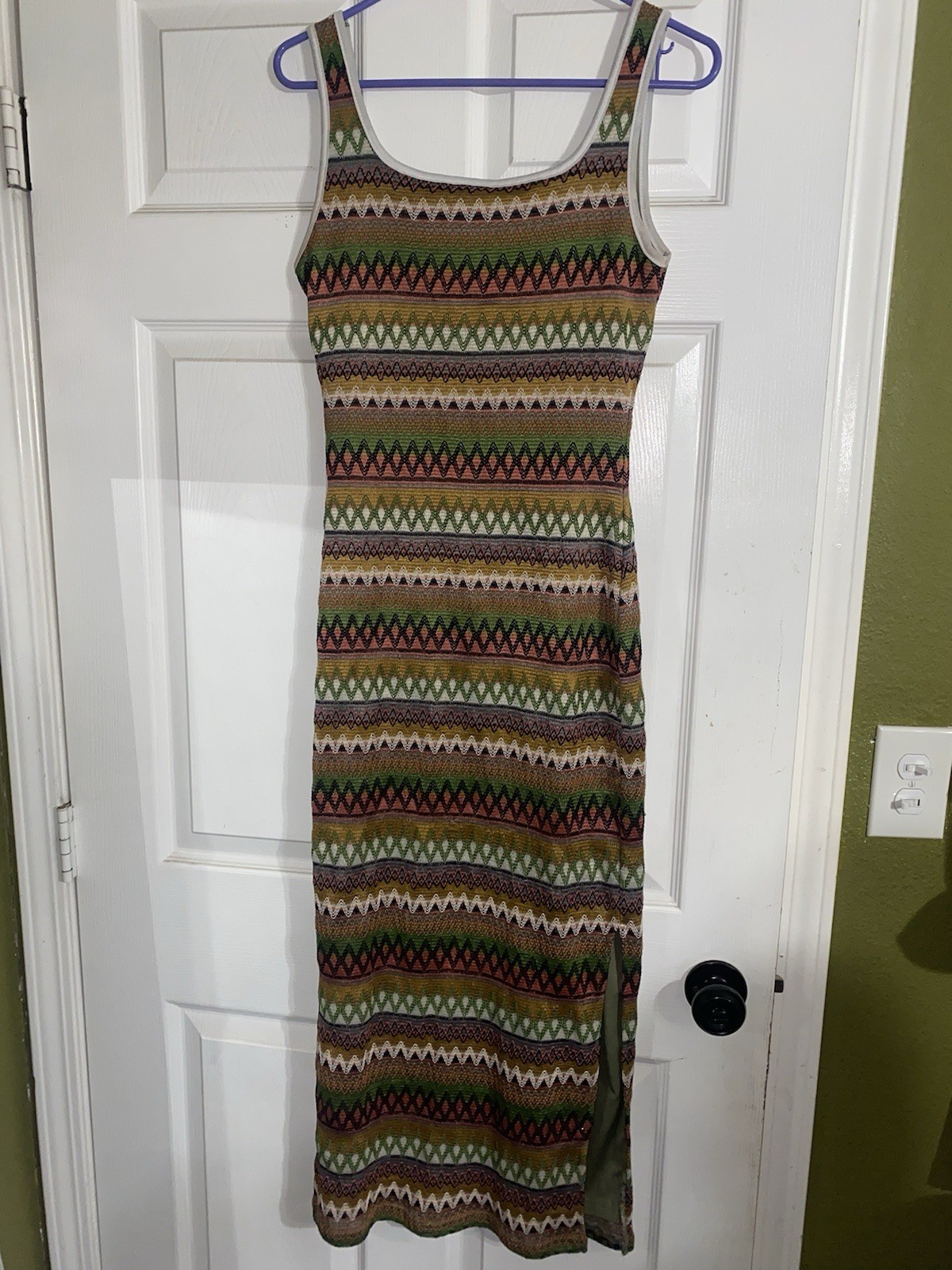 Fashion Women’s Geometric Knit Scoop Neck Sleeveless Maxi Dress Multicolor S