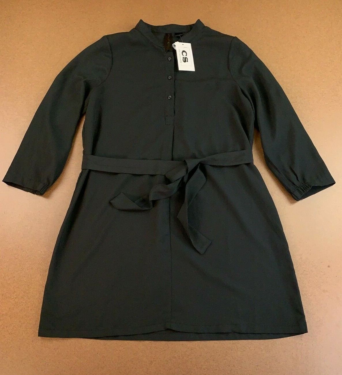 Petticoat Alley Women’s Size Medium Black Long Sleeve Belted Shirt Dress NWT