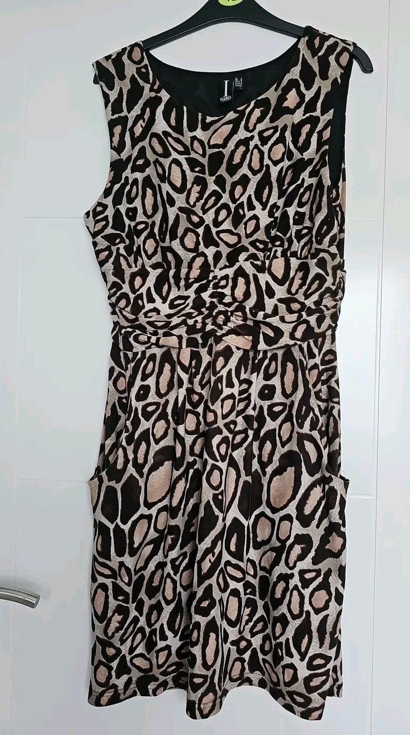 IZABEL LONDON SLEEVELESS BROWN & BEIGE LEOPARD ANIMAL PATTERN SHORT DRESS 12
