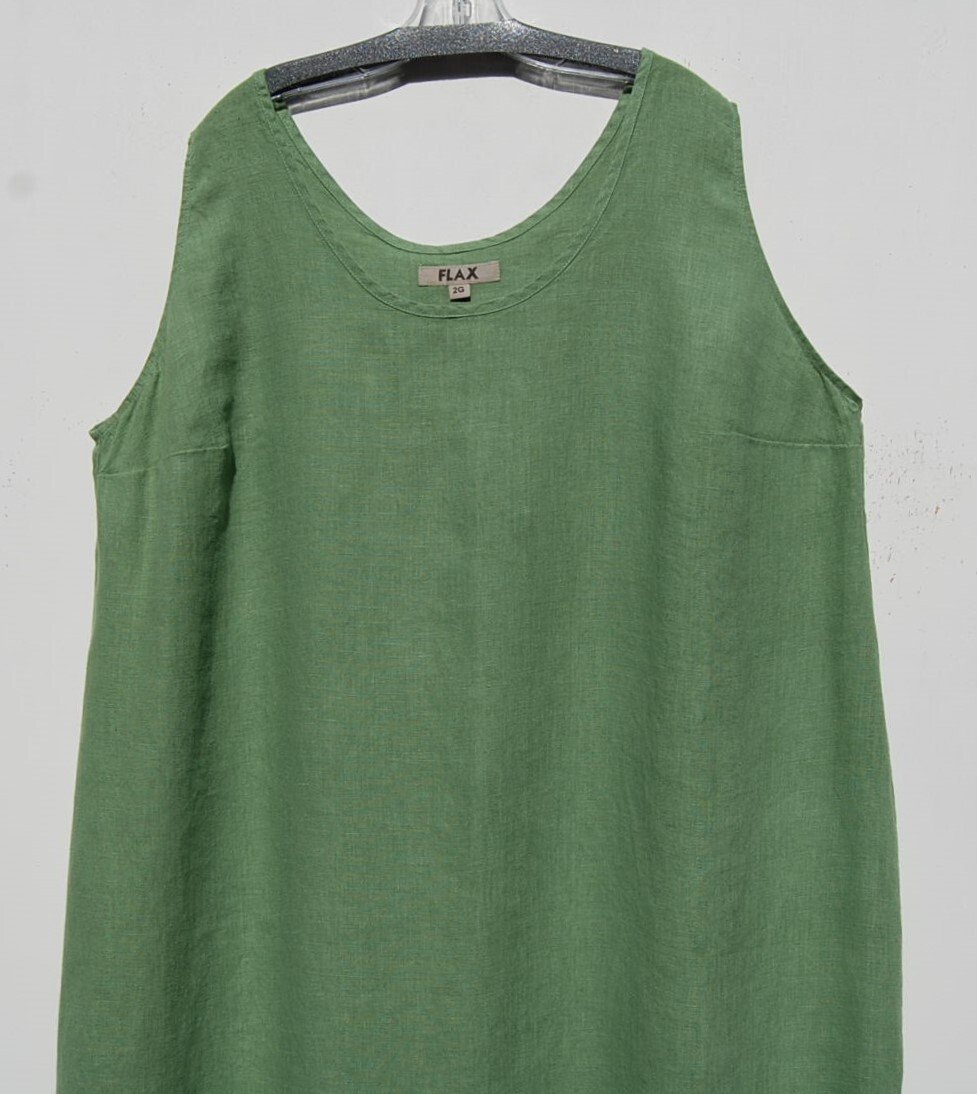 NEW FLAX WATERCRESS Medium Weight Linen Scoop Neck Sleeveless SLIPSTER Dress 2X
