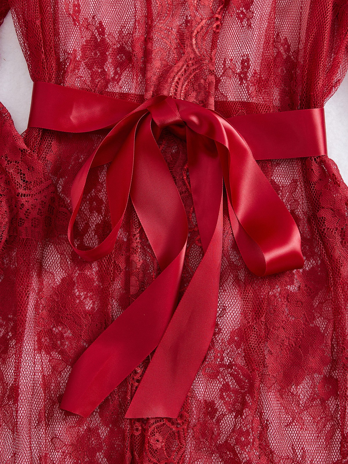 Women Sexy Lingerie Set 3 Piece Lace Kimono Robe with Lace Teddy Underwear Red