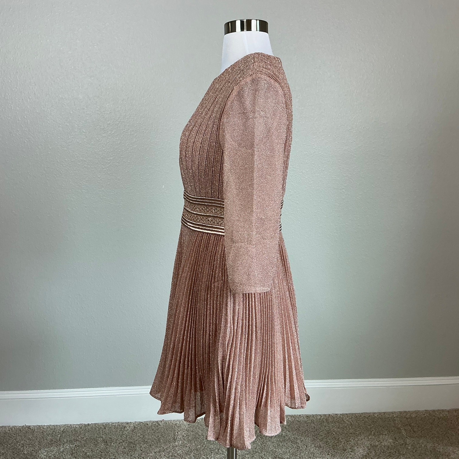 Mac Duggal 30749 Rose Gold Cocktail Dress Pleated Metallic Fit and Flare Size 6