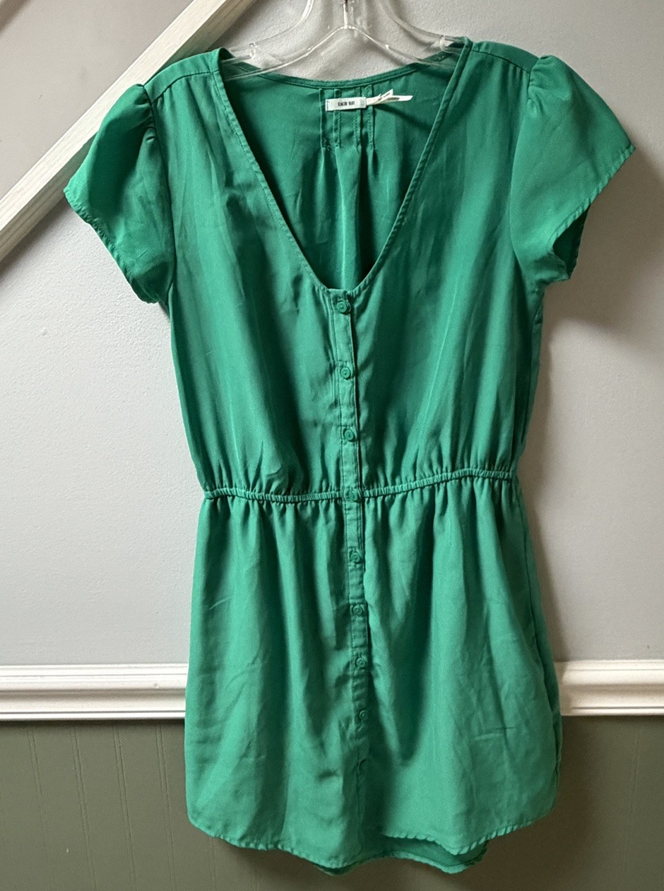 Anthropologie Kimchi Blue Green Dress Medium Women’s Short Sleeve V Neck