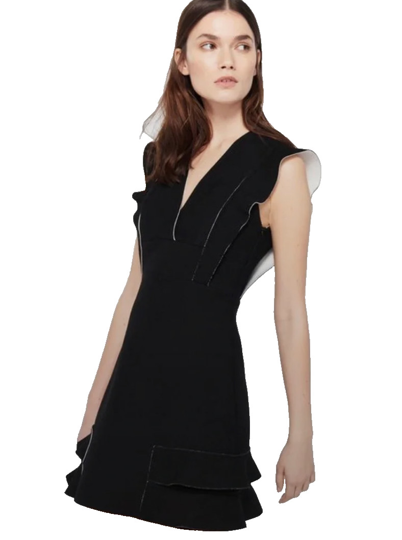 $325 Sandro NWT Sz 3 Black A Line Mini Dress 8 US 44 IT M Ruffle Sleeve Runway