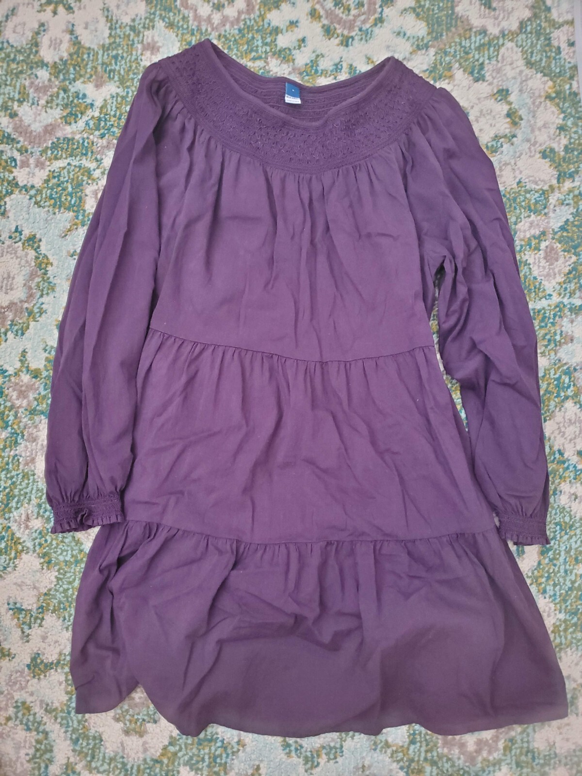 Old Navy Women’s Size M Medium Purple Plum Dress Embroidery Pockets Fall Winter