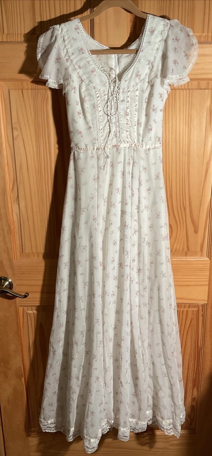 Vintage Gunne Sax By Jessica Dress 9 1970s Floral Lace Maxi Lined