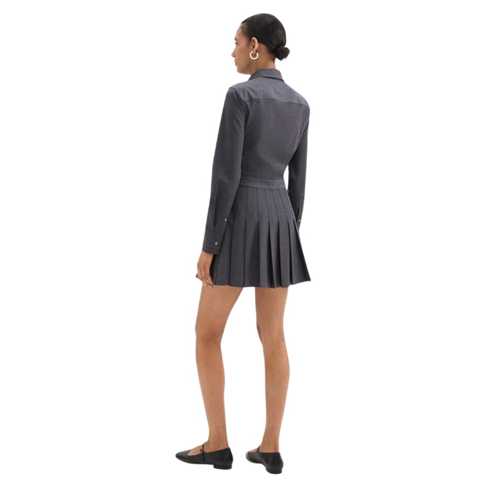 Theory Women Charcoal Wool Blend Classic Pleated Mini Shirt Dress Size US 8