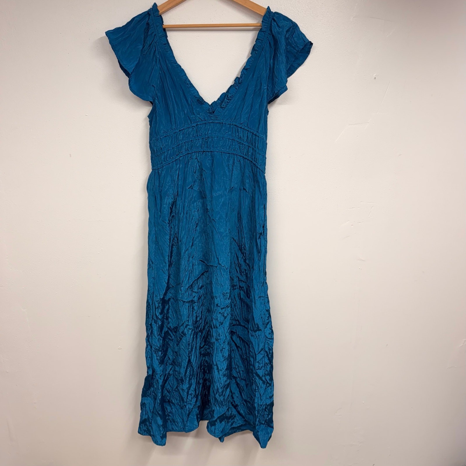J. Crew Palermo Dress Viscose-Blend Crinkle SZ LARGE Ruffled Peasant Cottagecore
