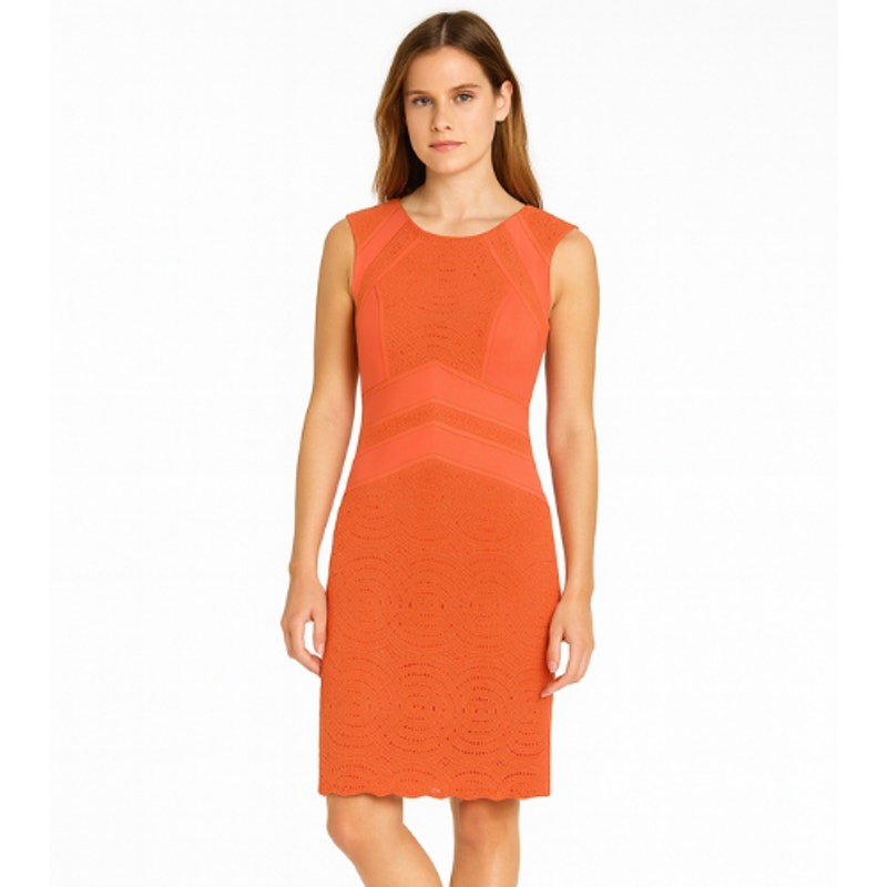 Adrianna Papell Sleeveless Lace Sheath Dress in Light Coral – NWT Size 6