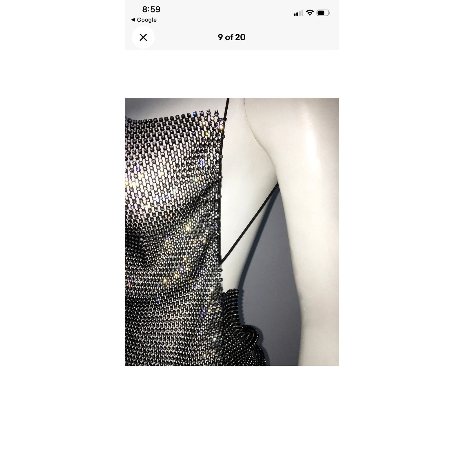 Rhinestone Mesh Mini Dress Black Silver Cowl Neck Open Back Festival Clubwear