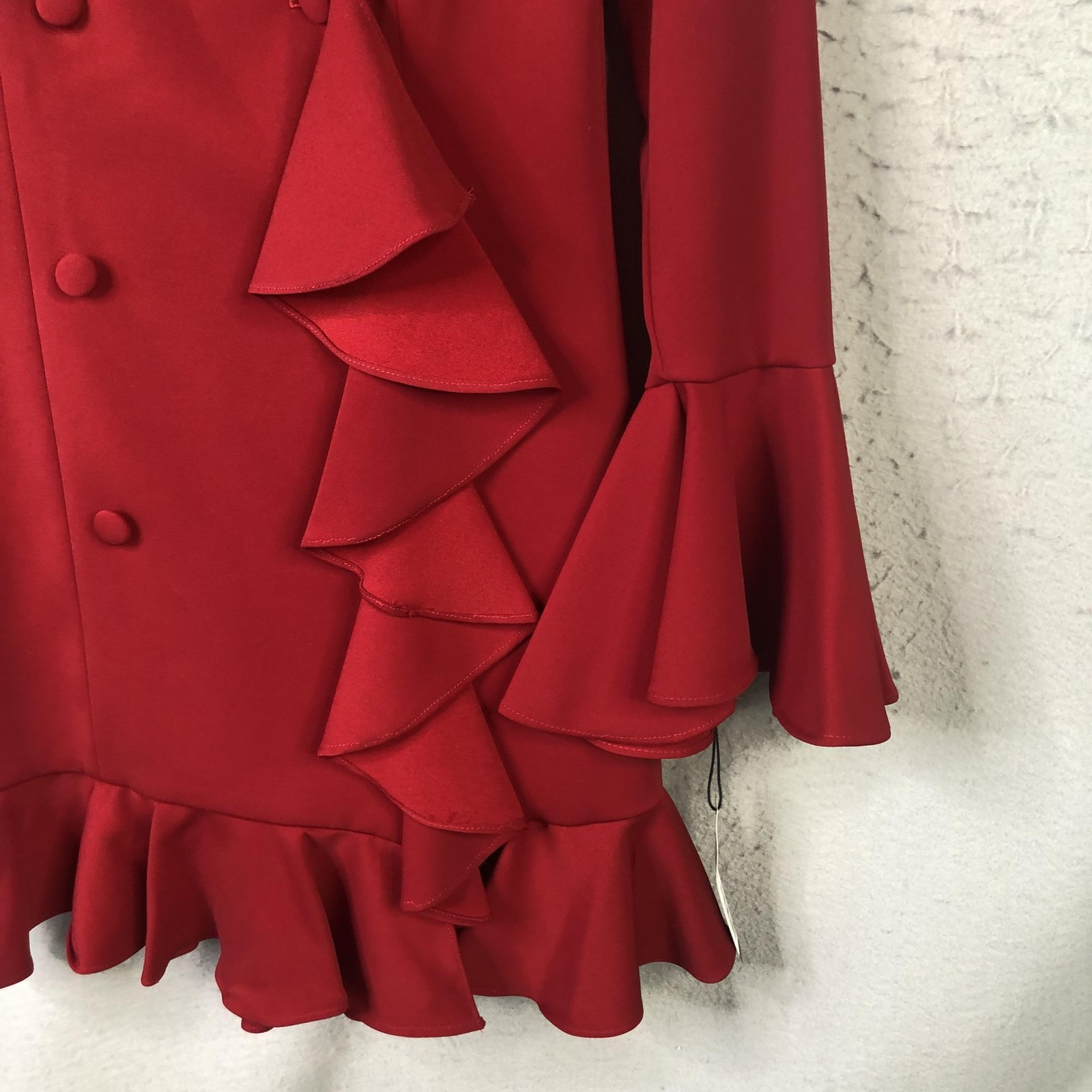 Issue New York Dress Womens M Red Ruffle Jacket Mini Long Sleeve Party Cocktail
