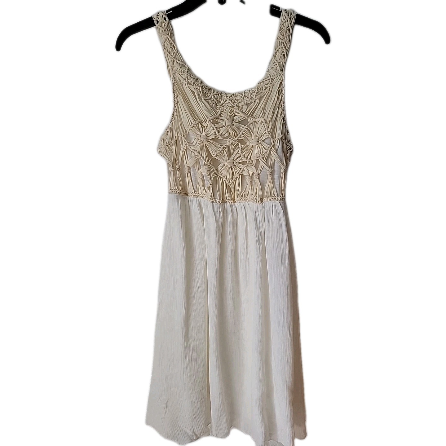 Miss Me Tunic Mini Dress Small Ivory Crochet Gauzy Boho Festival Fairy Beach