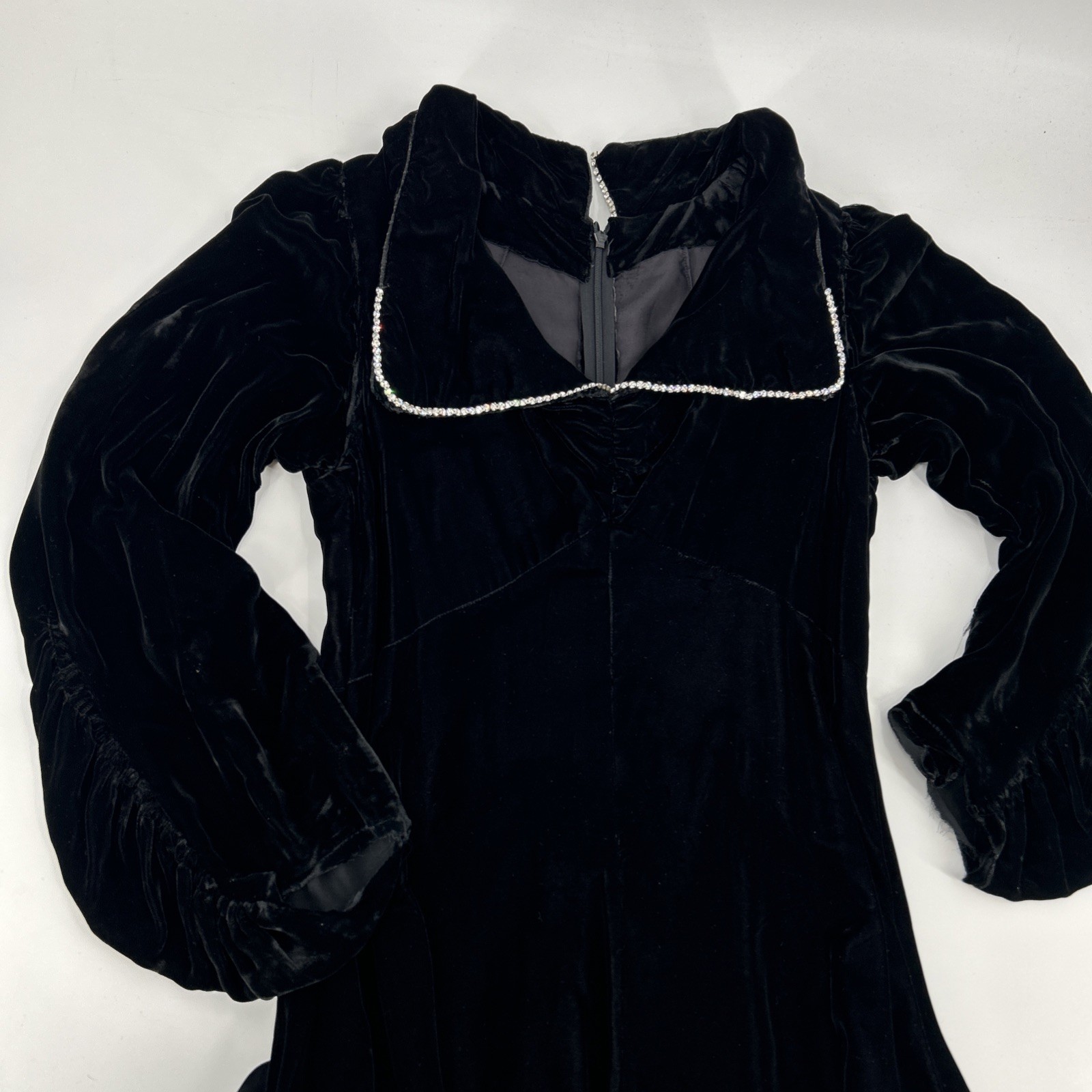 Vintage Velvet Gown Womens Size M/L Black Maxi Strass Bishop Sleeves Gothic