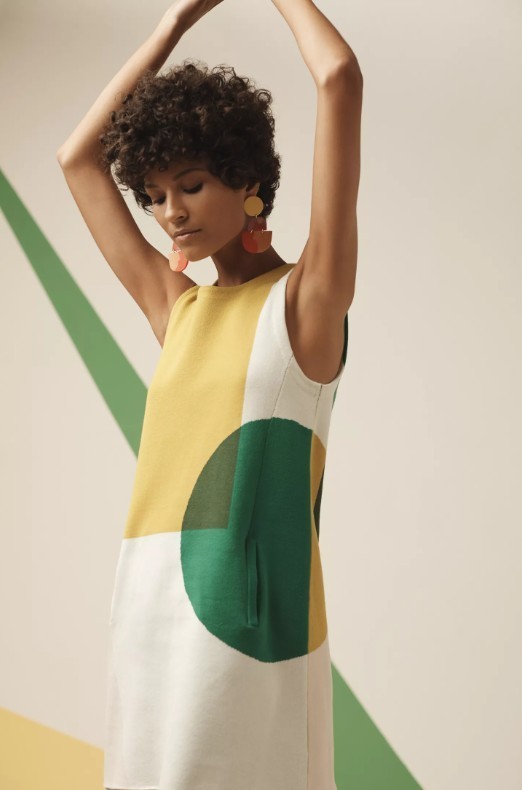 Moth Shapeshift Sweater Tunic Mini Dress Size XS Green Ivory Gold Anthropologie