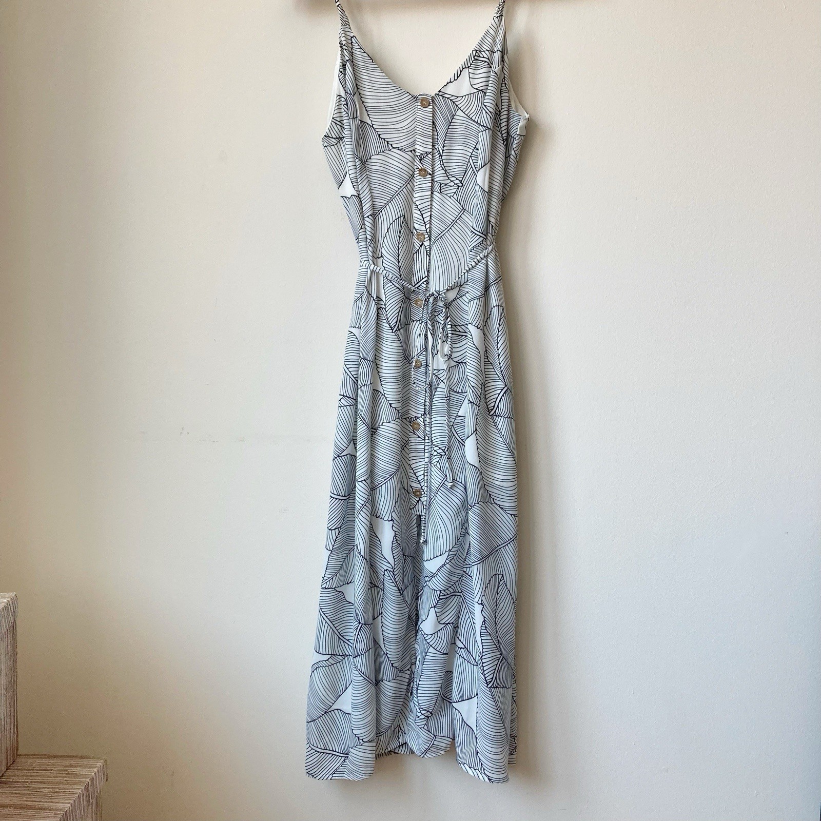 Sienna Sky Midi Dress Women’s Sz XS Black White Print Spaghetti Strap Button Up