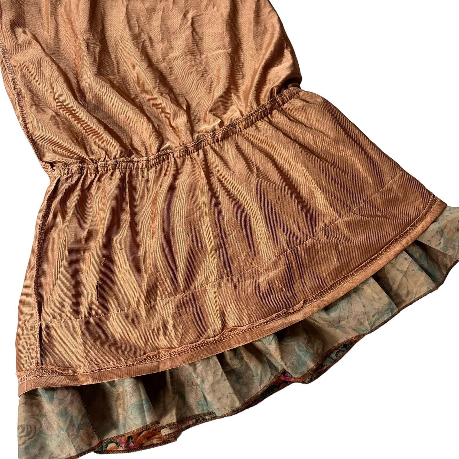 He Juan Womens Medium Brown Teal Sequin Silk Knit Tank Ruffle Layered Mini Dress