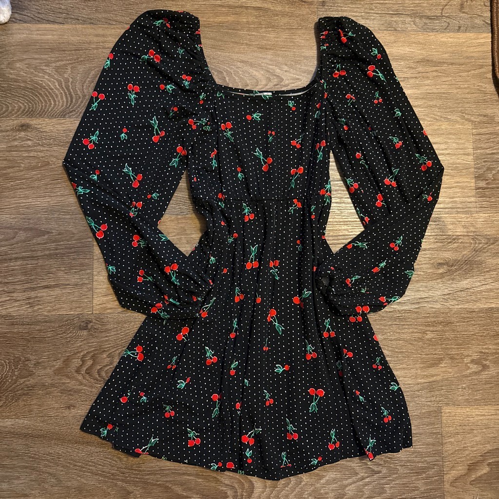 Vintage ASOS Cherry Print Mini Dress Long Sleeve