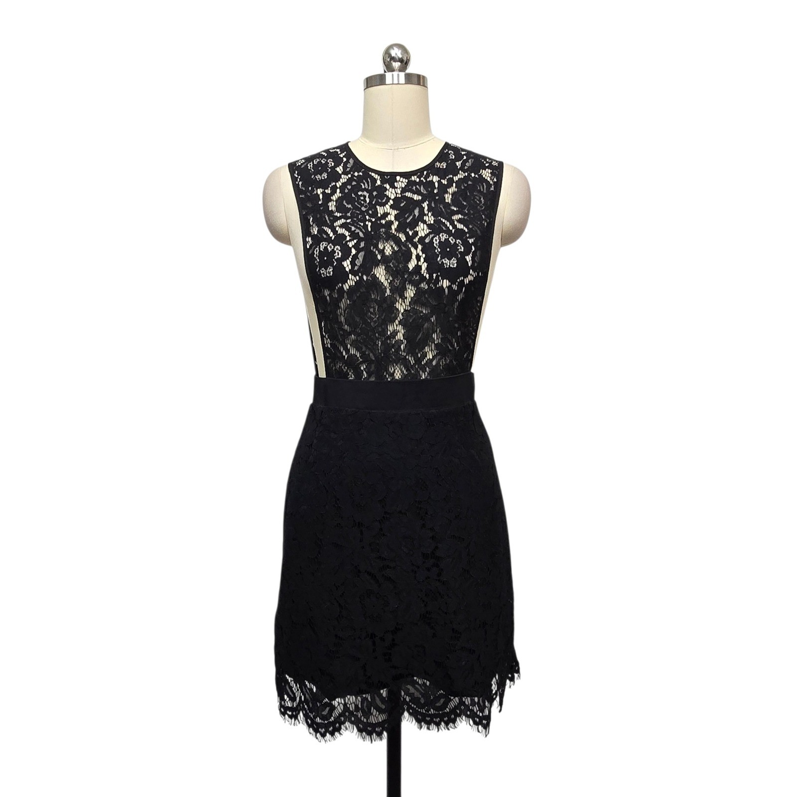 Fame and Partners Black Unlined Lace Sleeveless Open Sheer Cocktail Dress Size 4