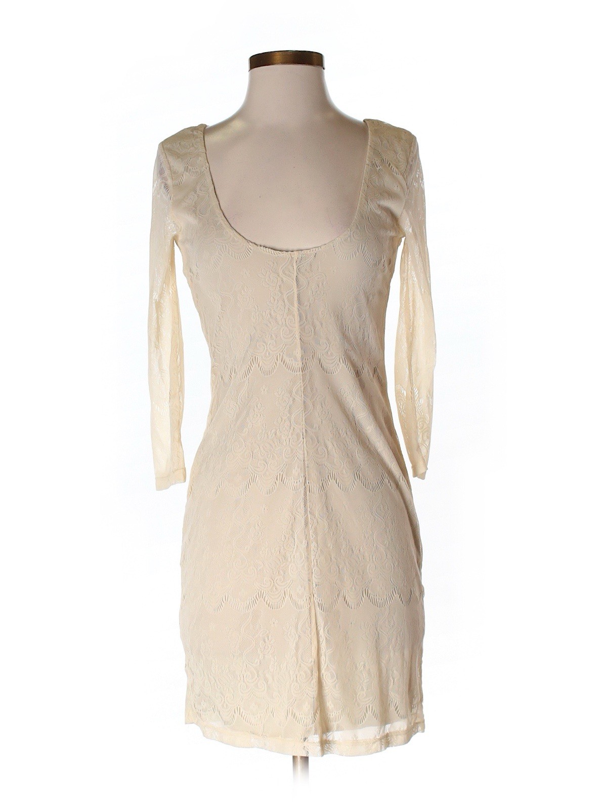 Pins & Needles Size S Sheer Lace Overlay Beige ¾ Sleeve Sheath Dress