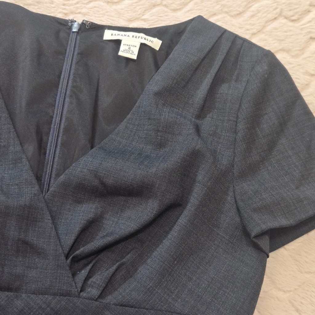 Banana Republic Blue-Gray Wool Textured Sheath Business Office Dress, Size 4