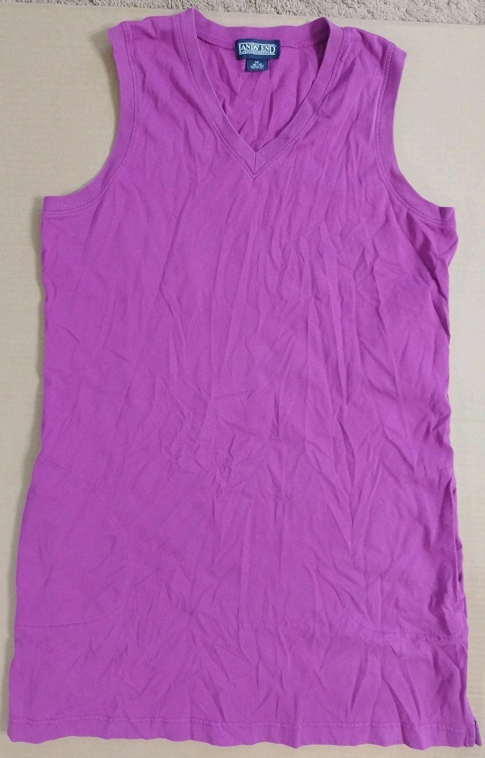 Vtg Lands End Purple Dress With Pockets M Pit 19 Length 33.5 Comfy White Mark