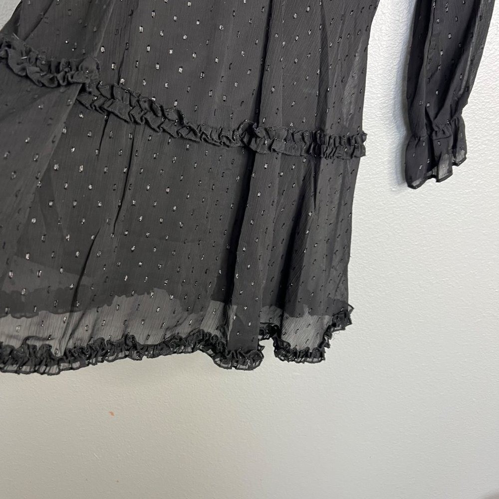 B. Smart Long Sleeve V-Neck Ruffle Mini Dress Size 5 Flowy Semi-Sheer
