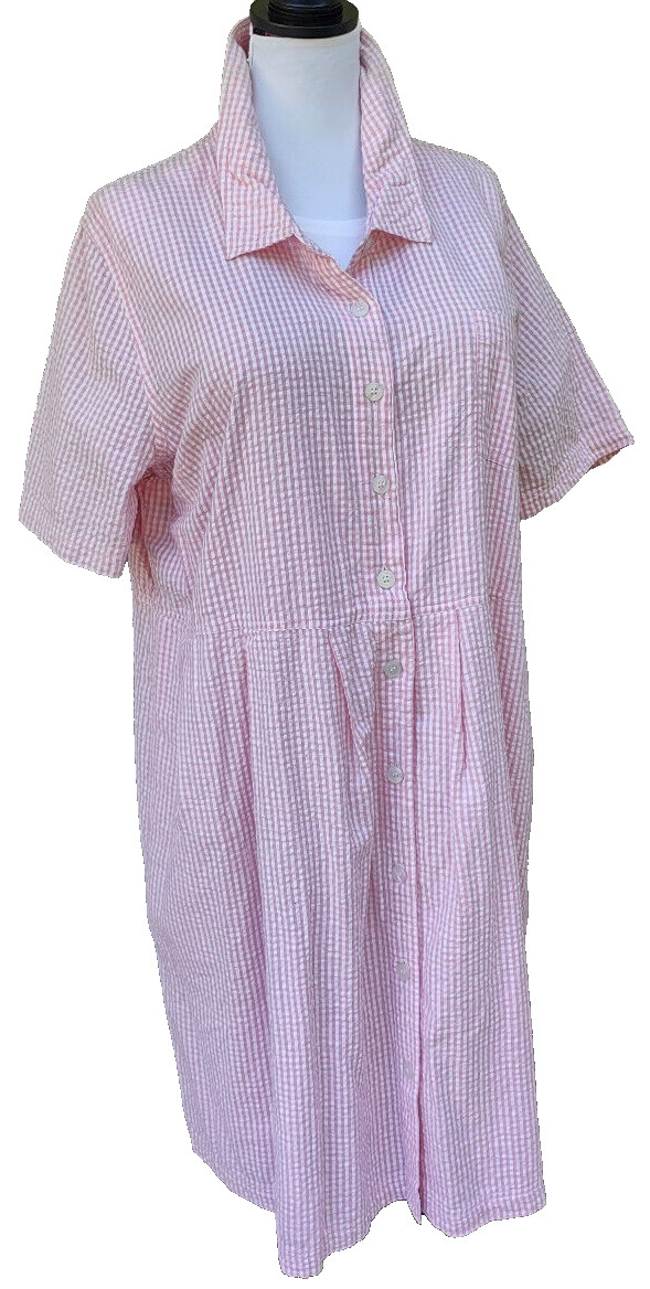 Womens J. G. Hook Summer Dress 24W Short Sleeve Seersucker Button Down Knee Lnth