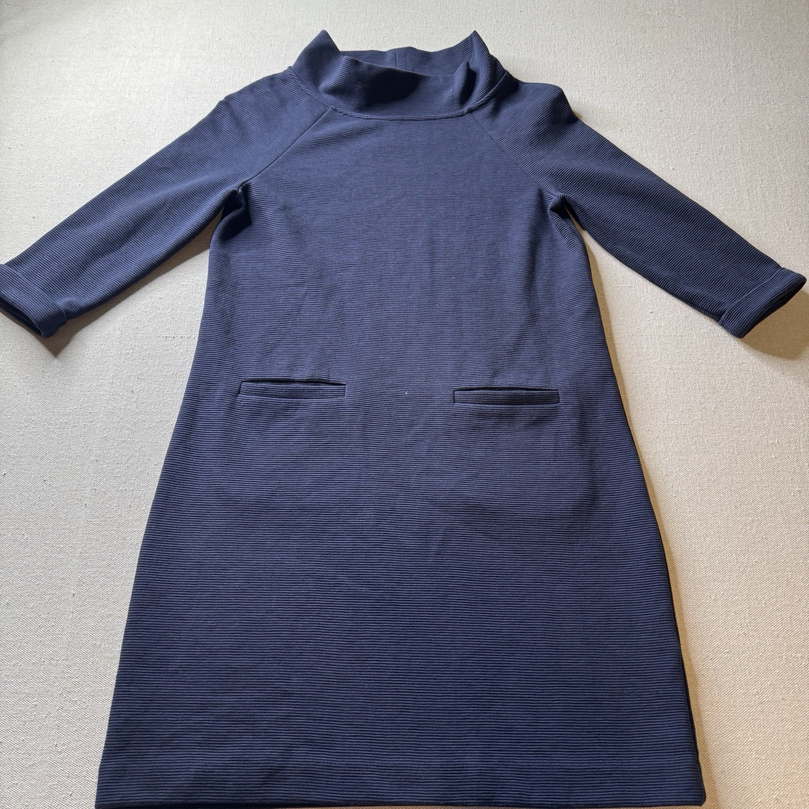 Boden Ellen Ottoman Ribbed Front Mock Neck Pockets Blue Shift Sheath Dress 6R