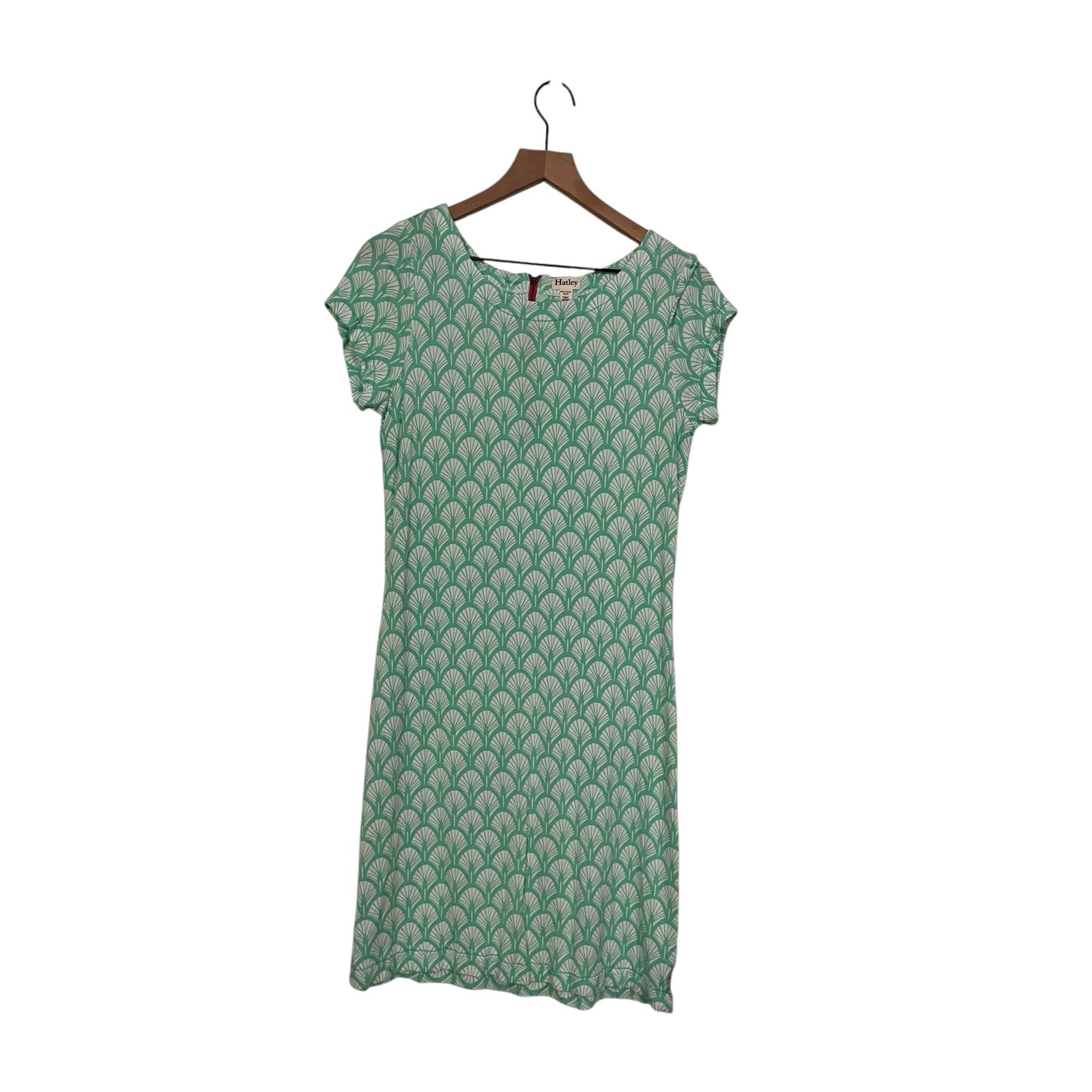 Hatley Womens Green White Coral Fans Crew Neck T Shirt Dress Size Medium