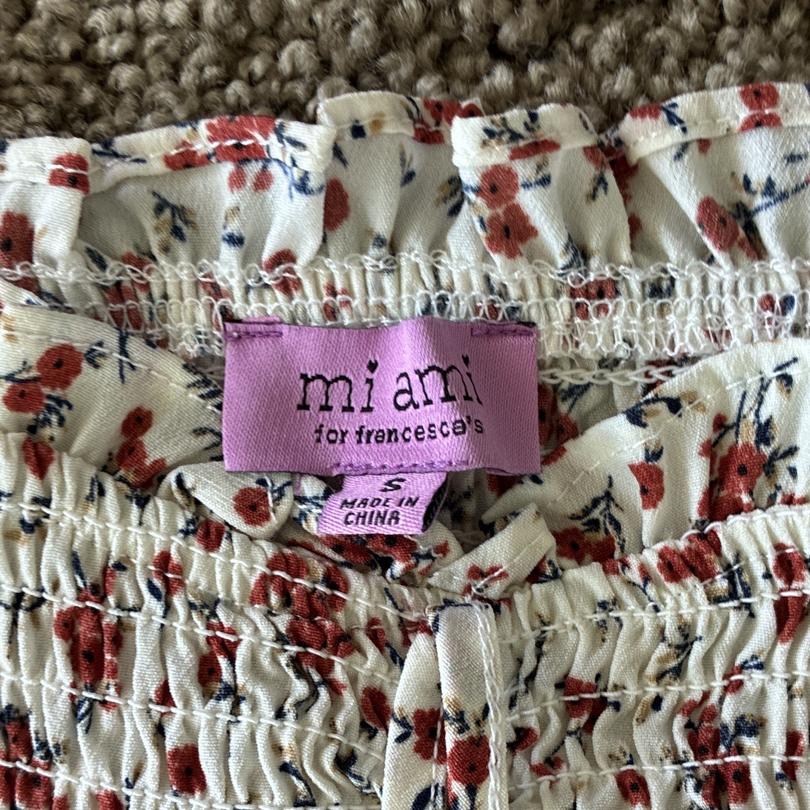 miami for francesca’s Floral Smocked Puff Sleeve Square Neck Mini Dress S