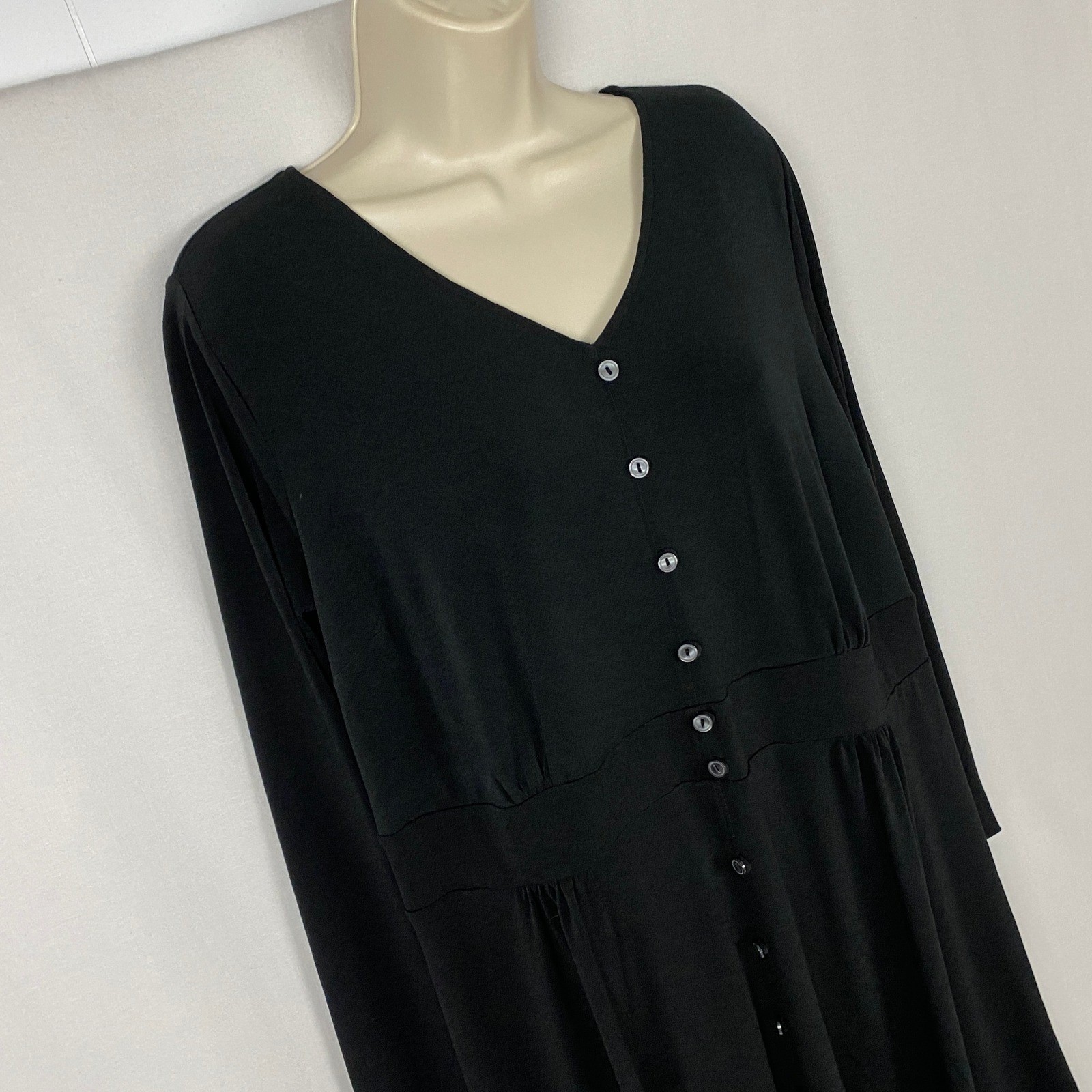 Talbots Midi Dress Womens 1X Solid Black Faux Button Front Stretch Knit Minimal