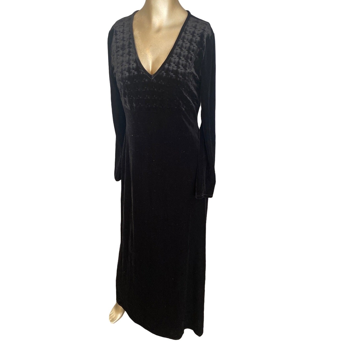Papell Boutique Evening Black Velvet Maxi Dress 90s Whimsygoth Women Medium