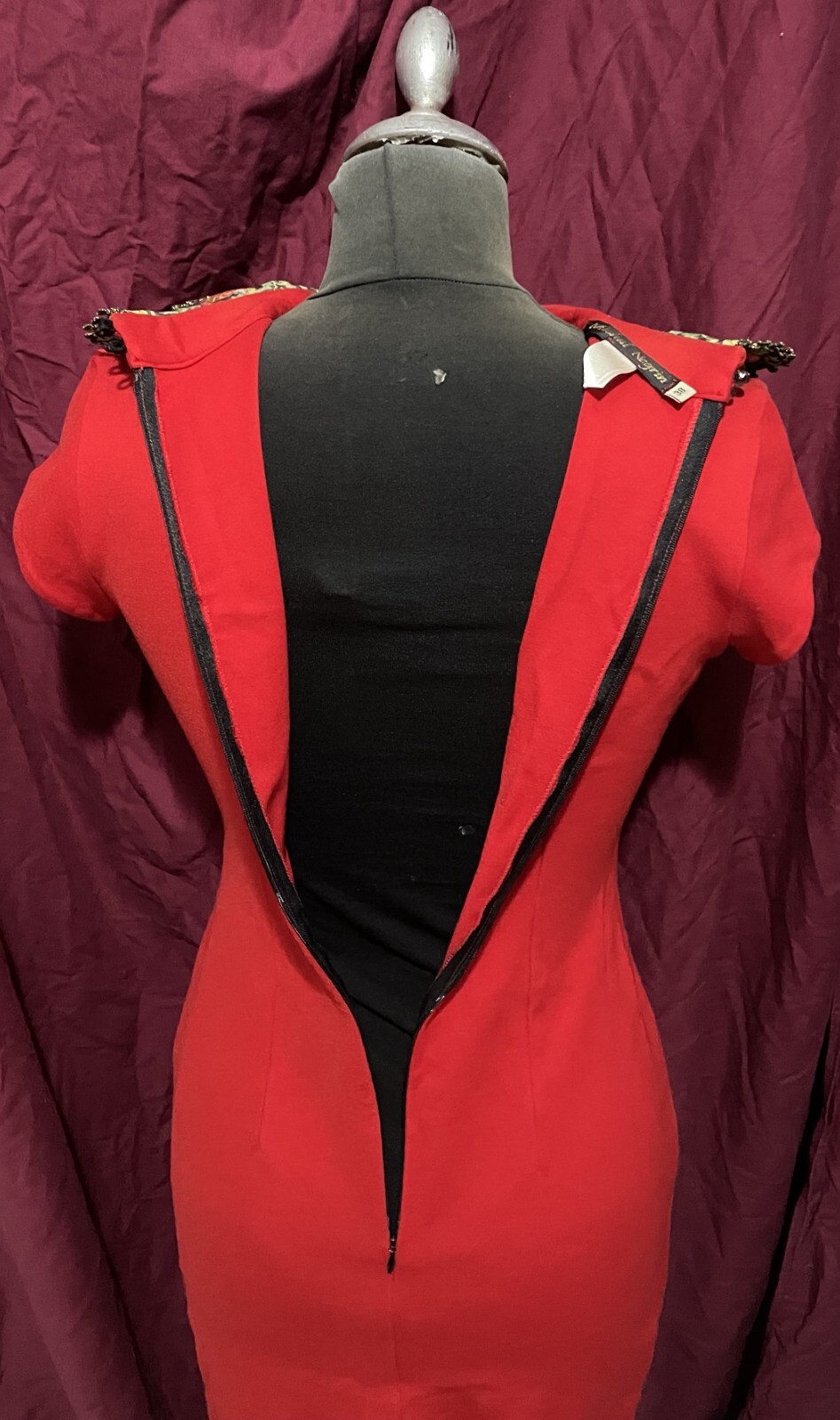 Dress Michal Negrin Red Collar with flowers very rare collector’s item 38 Israel