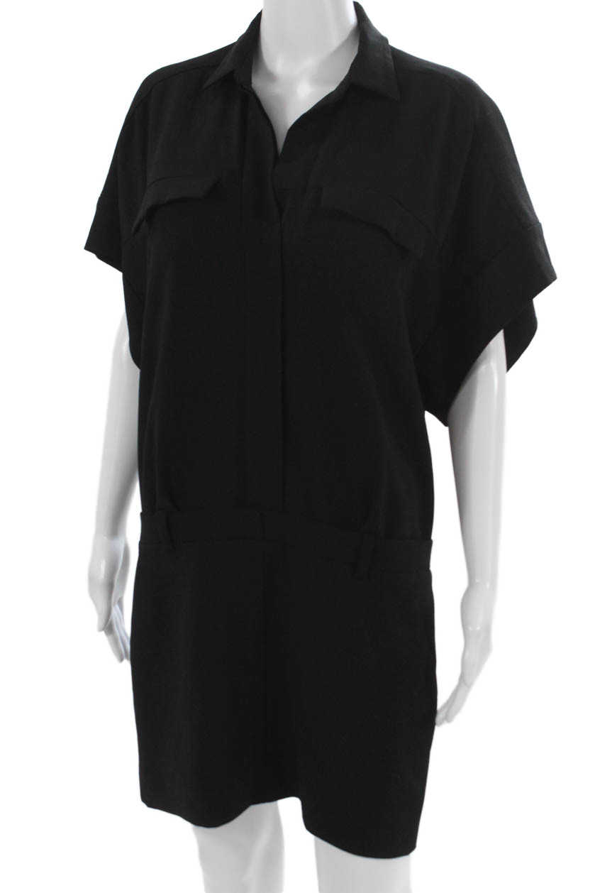 IRO Women Romper Black Collared Short Sleeve Knee Length Acetate Size 38