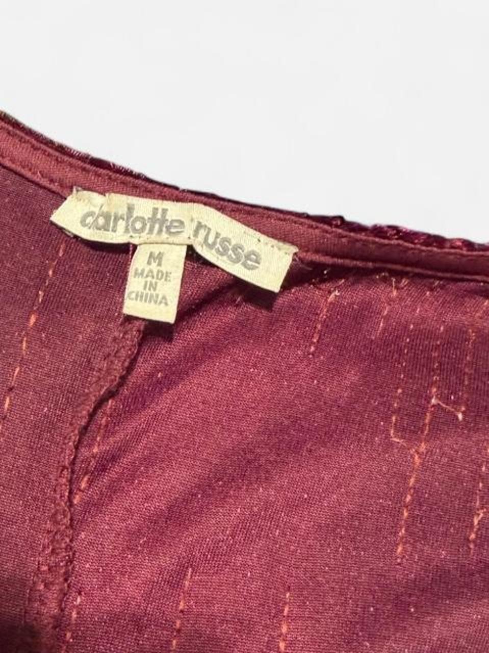 Charlotte Russe Burgundy Velvet Sequin Dress Long Sleeve V Neck Mini Dress M