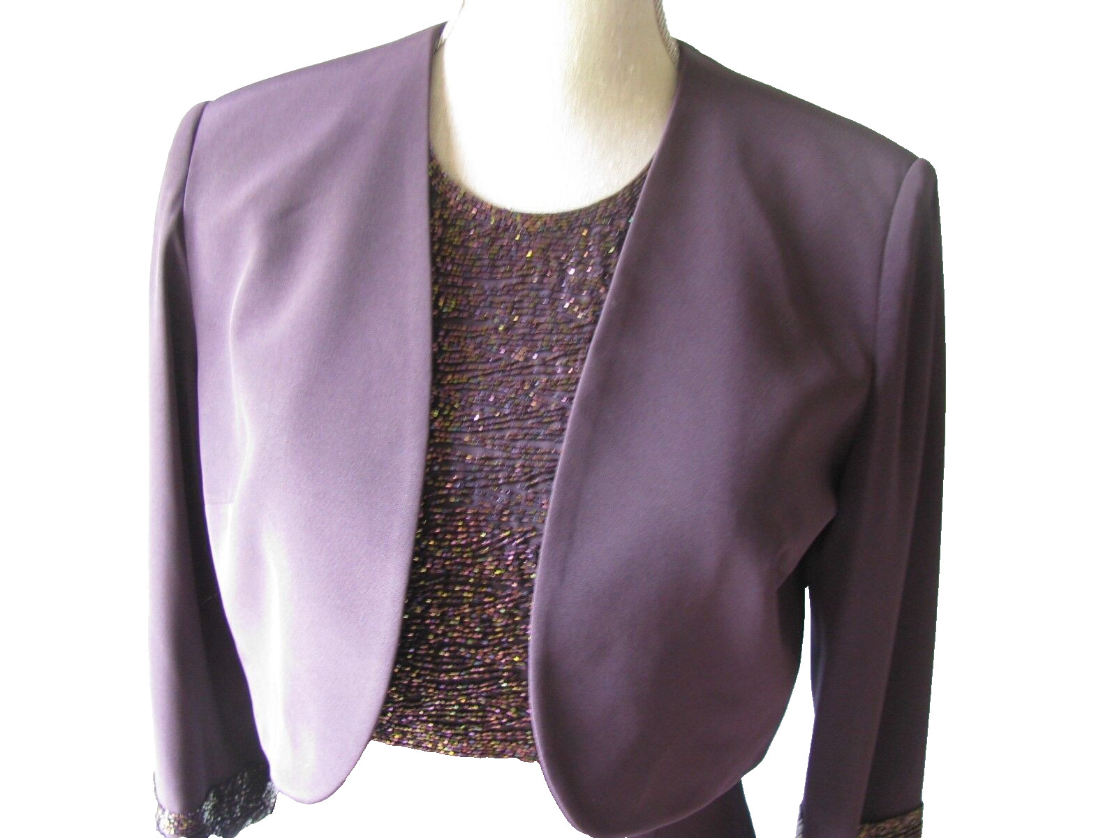 Montage Collection Mother of the Bride Evening Plum 2 PC Beaded Dress Custome