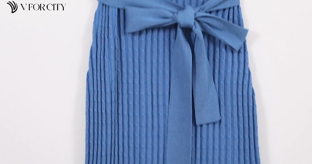 VFORCITY Maternity Apricot Cable Knit Midi Dress Sleeveless Belted Side Slit L