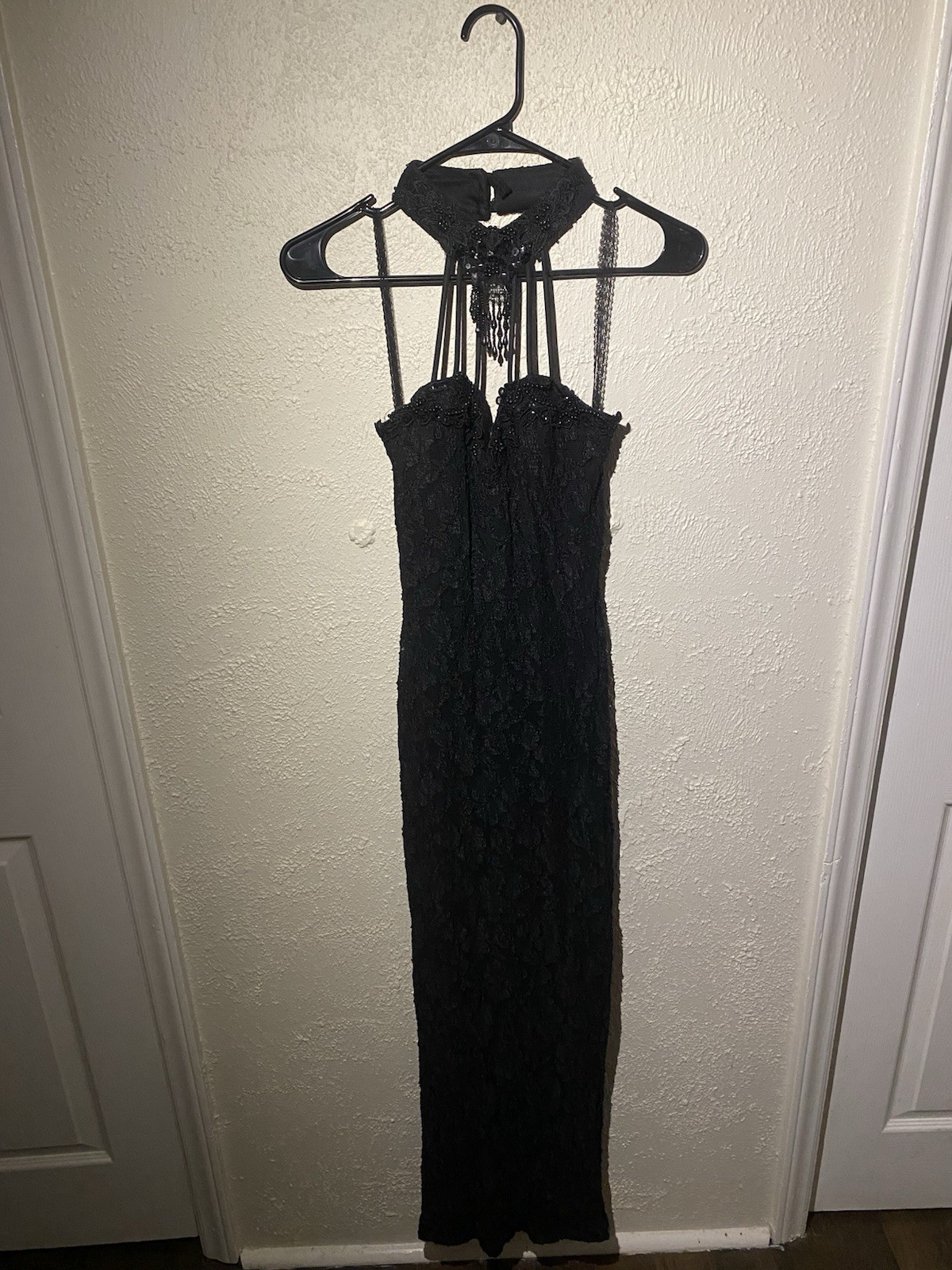 Women’s Black Solid Lace Strappy Sleeveless Long Maxi Dress Size S Regular