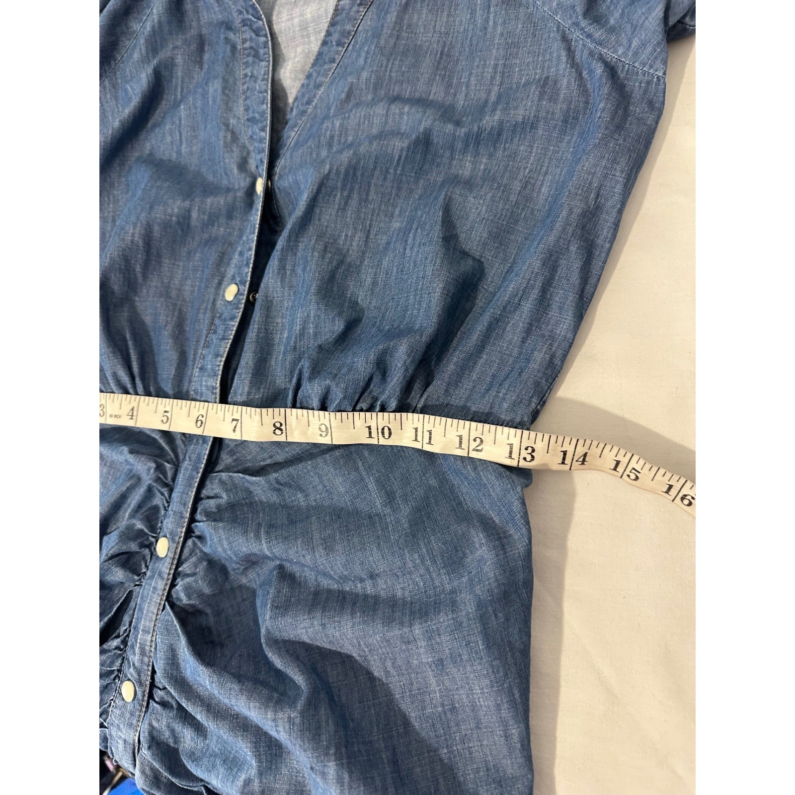 Veronica Beard Allie Blue Chambray Ruched Button Front Mini Dress Size 2