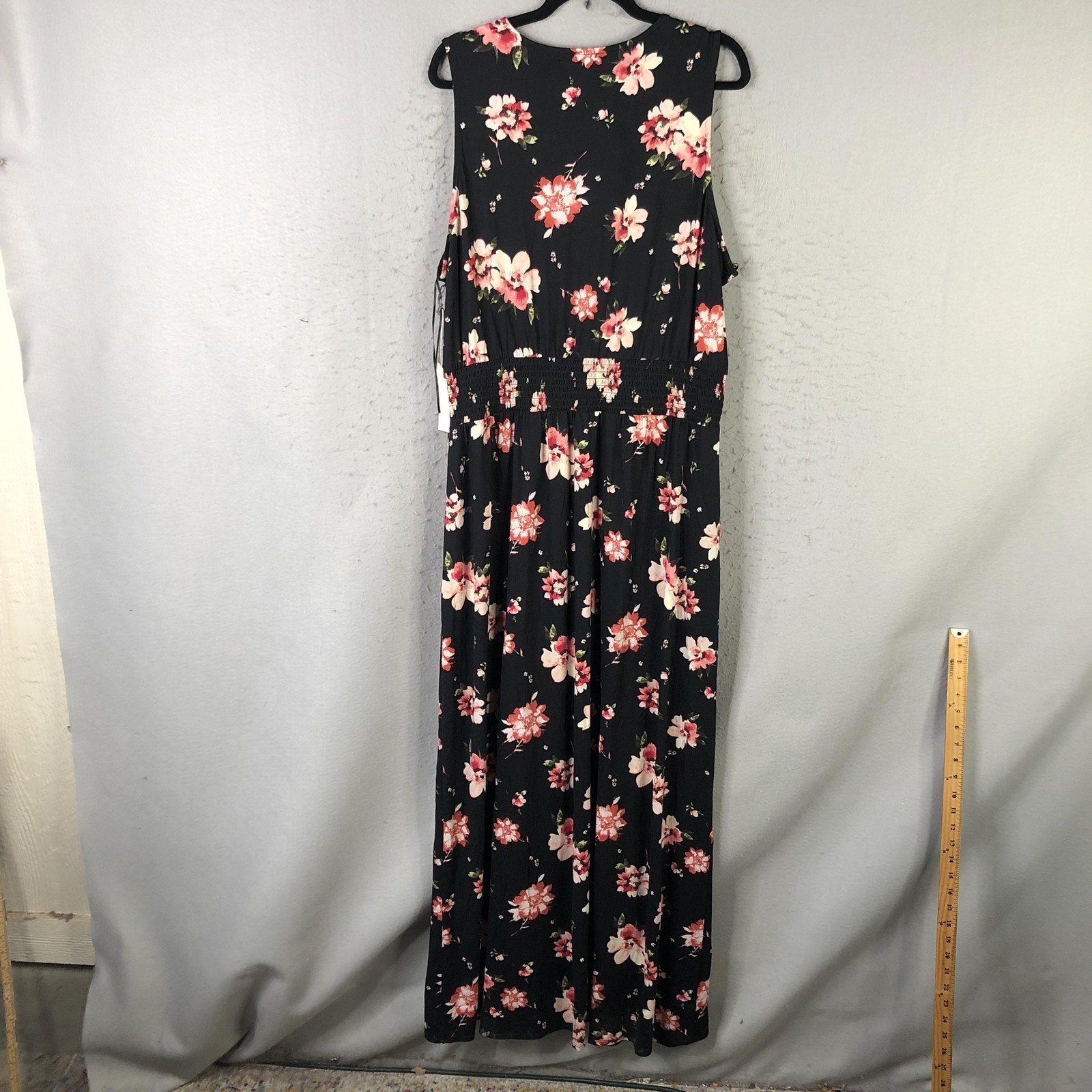 Nine Britton Rosaline Knit Maxi Dress Womens 2X Black Floral Smocked Stitch Fix