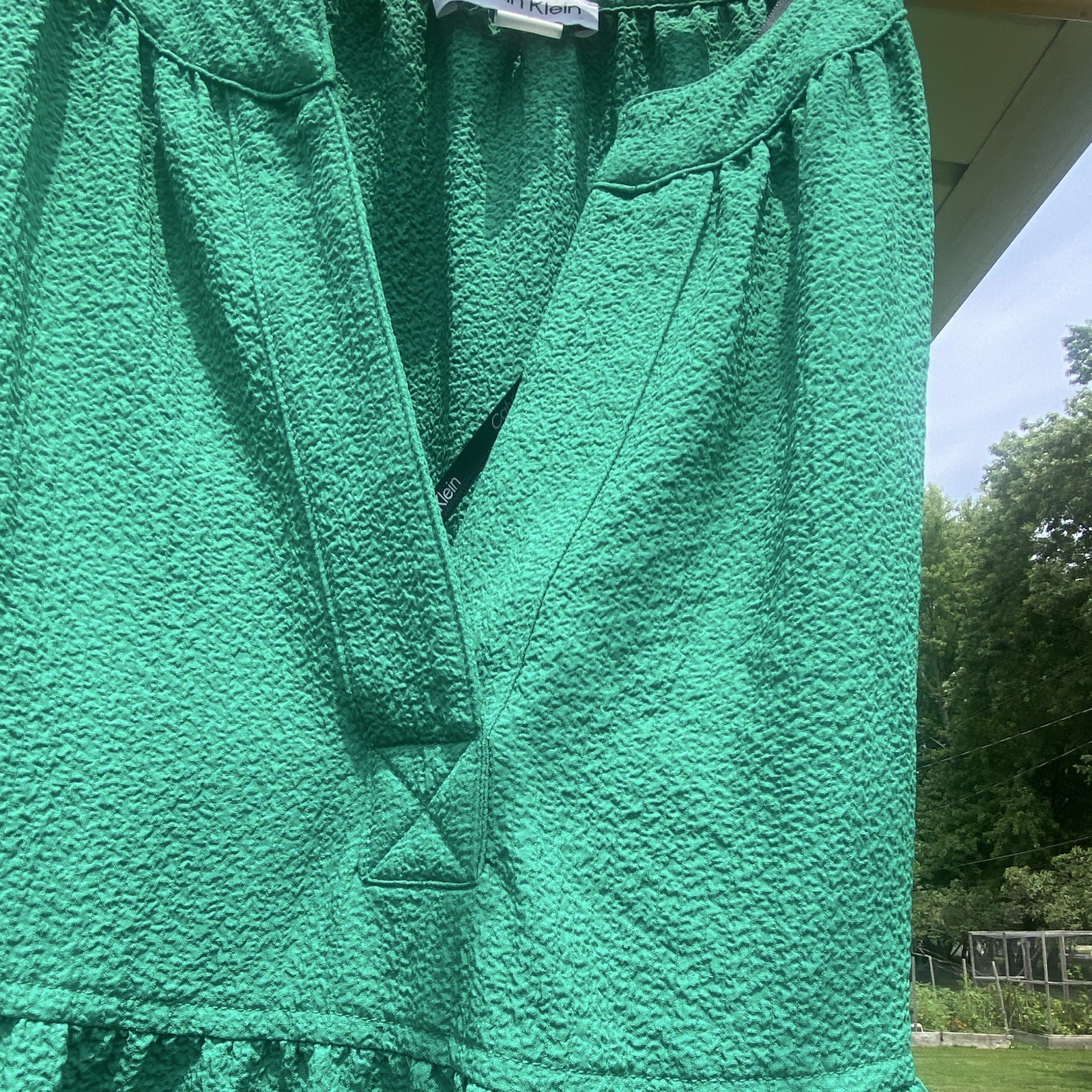 Calvin Klein Womens Green V-Neck Sleeveless Textured Tiered Maxi Dress Size 8
