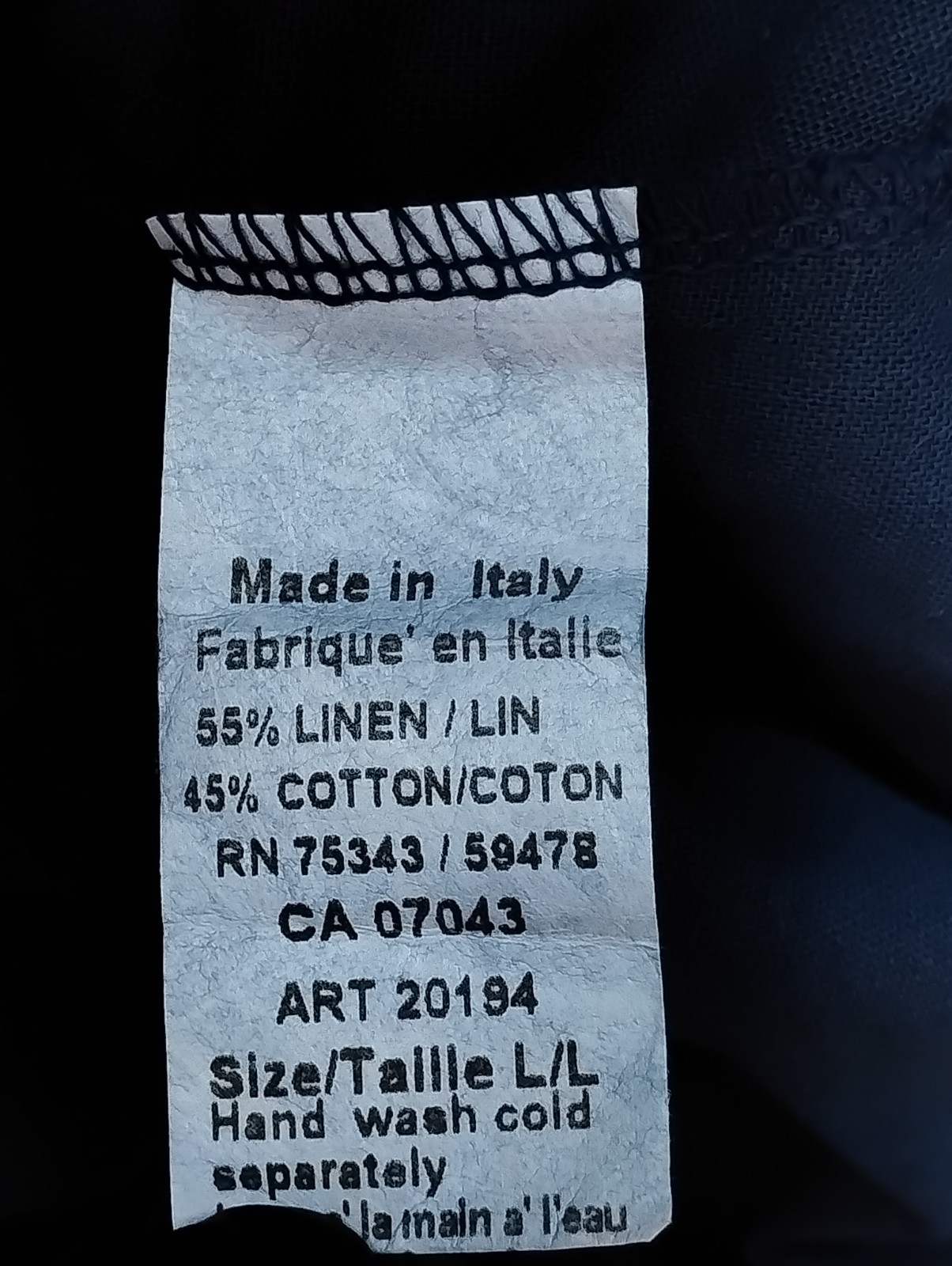 Terzo Millennio Navy Linen Blend V-Neck Tunic Dress Lg Made in Italy 3/4 Sleeve