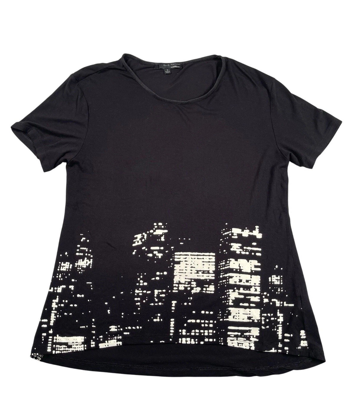 Elie Tahari Design Nation NYC Fit & Flare City Skyline Black & White Top Women M