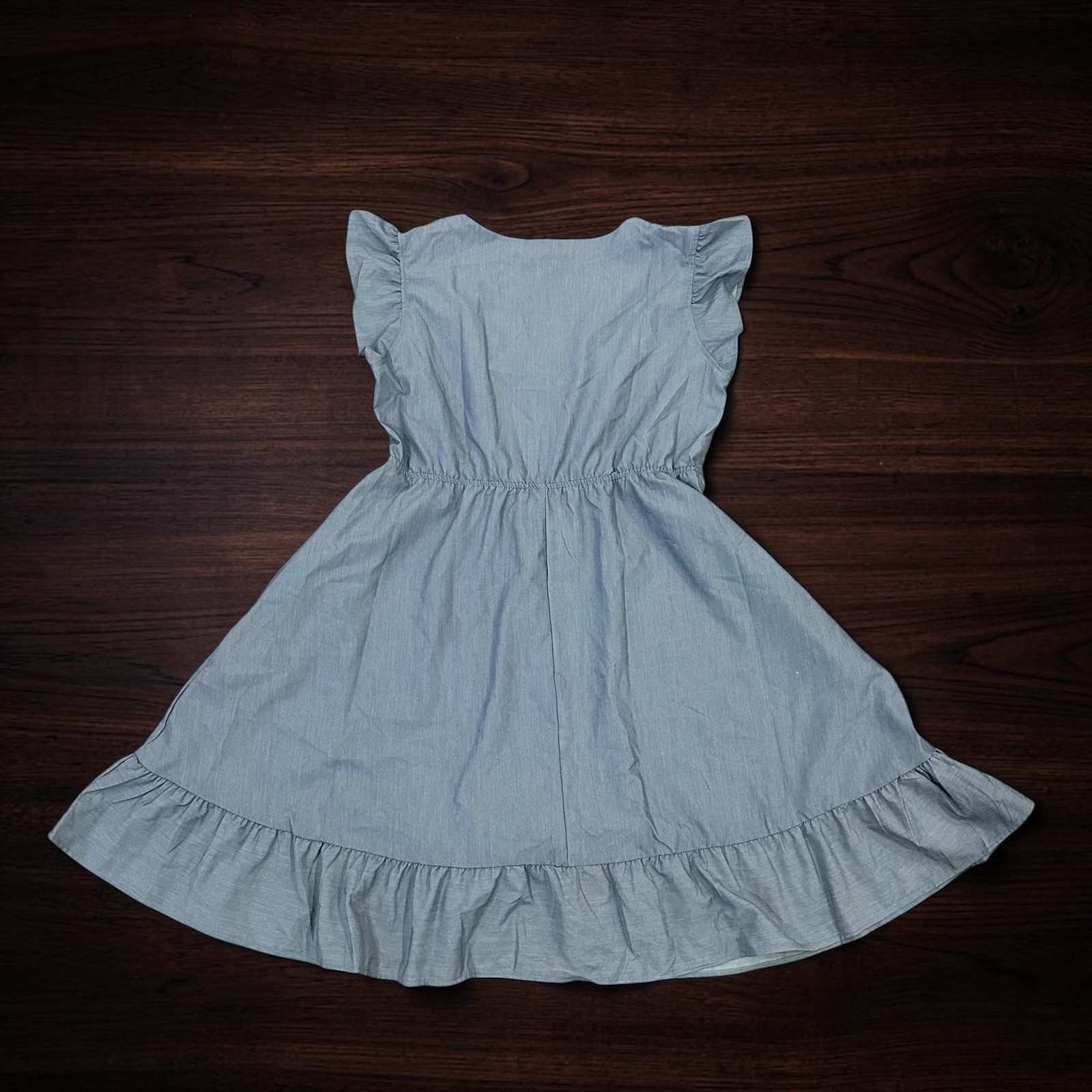 White Mark Chambray Tiered Ruffle Dress 1XL Boho Cottagecore Flutter Sleeve