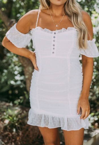 Favlux Fashion Dress White Roush SUPER CUTE! Size Large Adjustable Straps Formal