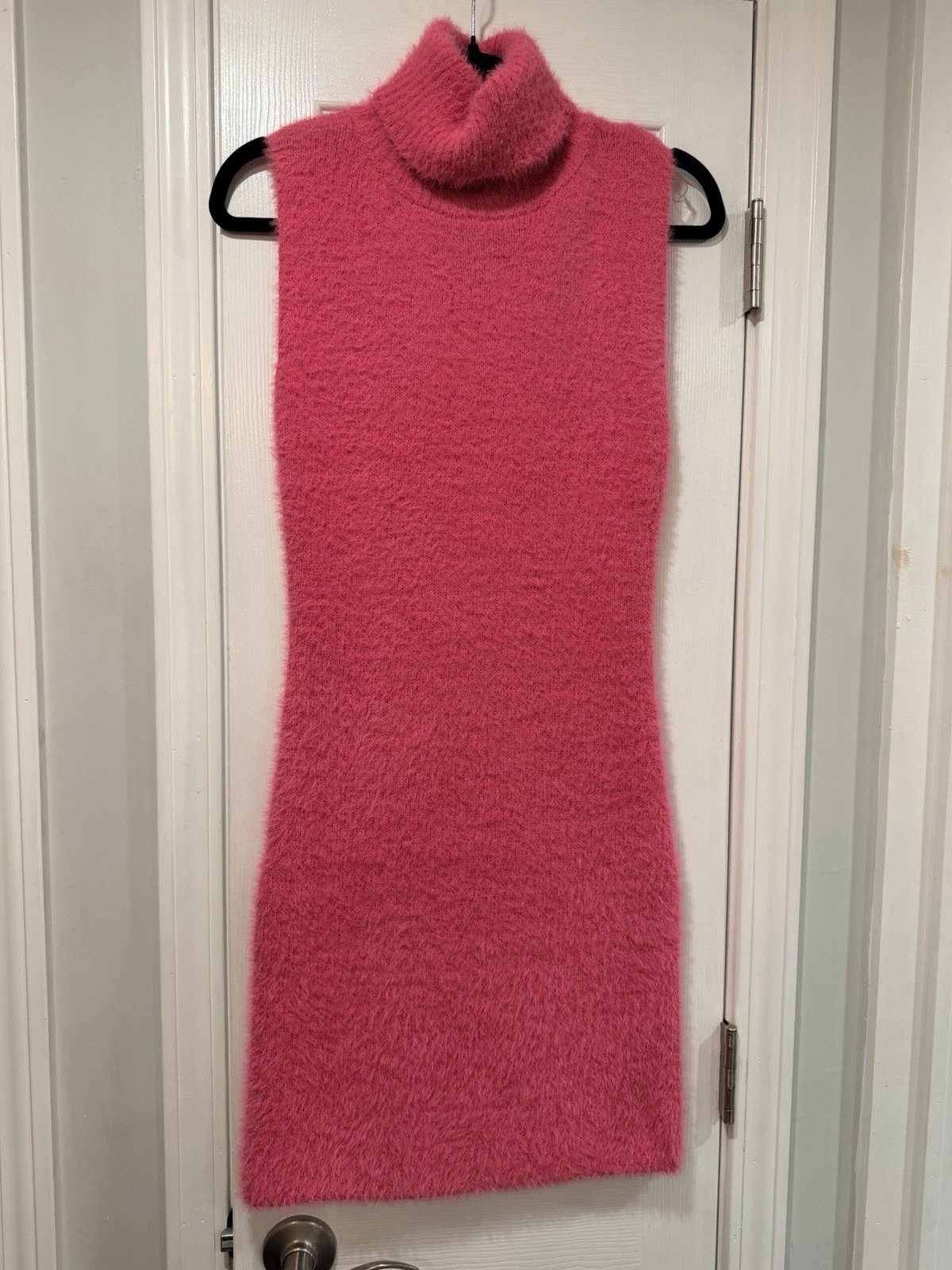 NWT FCT With Love Size L Hot Pink Fuzzy Sleeveless Turtleneck Sweater Dress