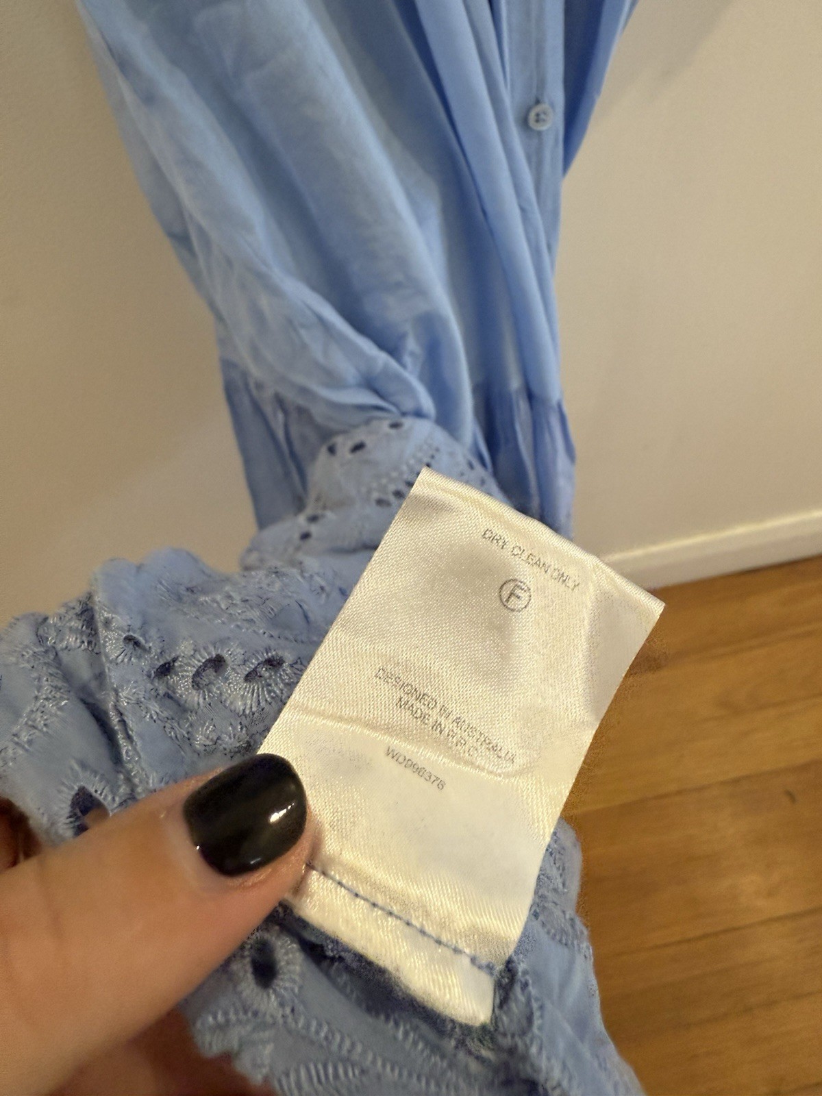 Husk Baby Blue Button Up Smock Dress With Eyelet Ballon Sleeves And Hem Size 16